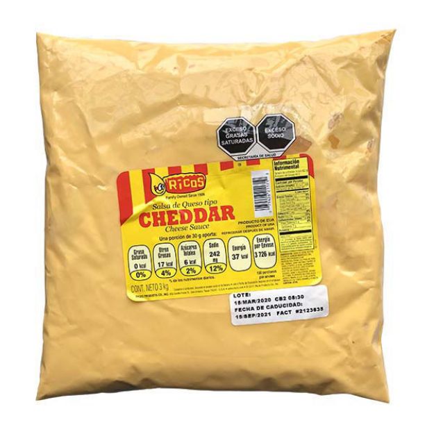 Imagen de Salsa de Queso Cheddar Ricos con 6 bolsas de 3 Kg