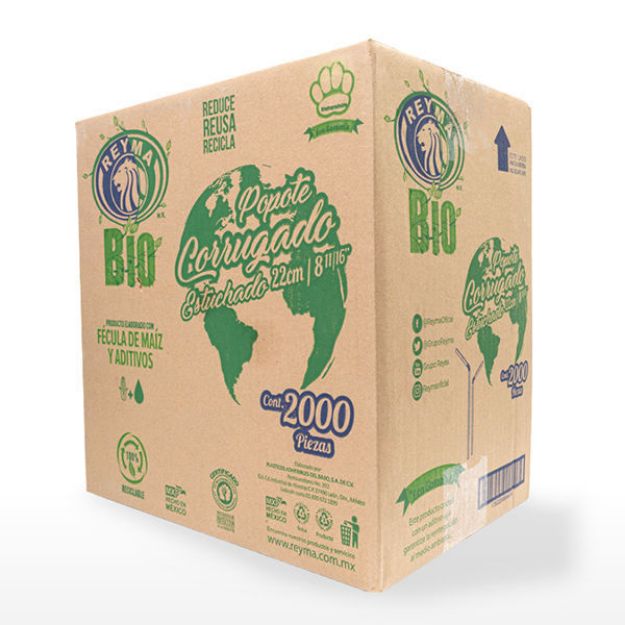 Popote Biodegradable Estuchado Rigido de 22 cm 2000 pz