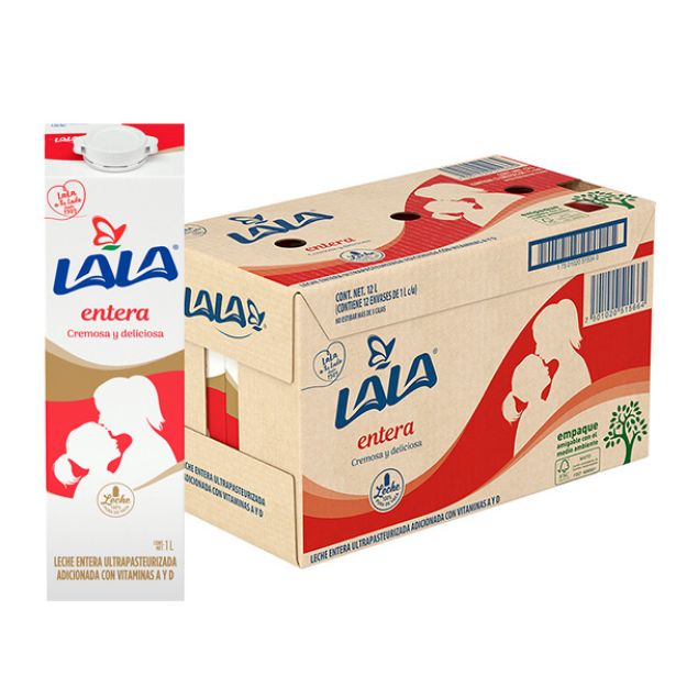 Imagen de Leche Lala Entera 12 de 1 Lt. (SKU 25016) Envase Rojo