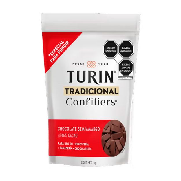 Imagen de Chocolate Semiamargo Turin Confitier de 1 Kg (IEPS inc.)  Bolsa
